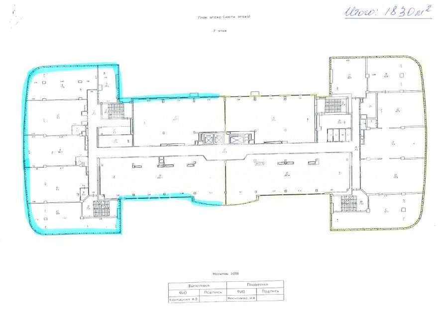 Планировка офиса 1830 м², 7 этаж, Деловой центр «Шереметьевский»
